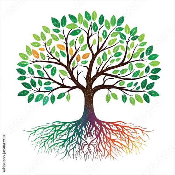 Fototapeta abstract colorful tree with roots of tree wit.