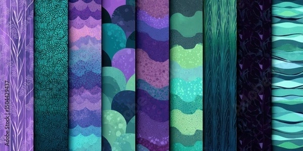 Obraz Collection of Abstract Watercolor Textures in Teal, Purple, and Violet Hues