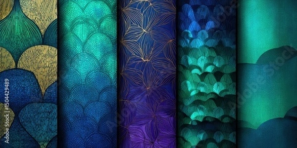 Obraz Teal and Gold Abstract Patterns Seamless Textures