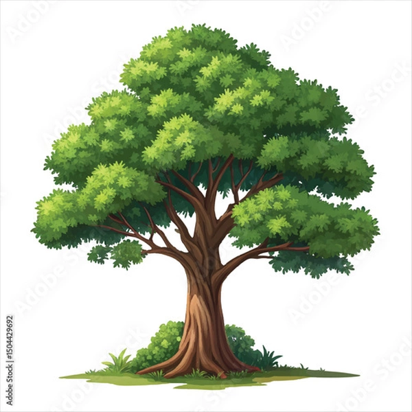 Fototapeta  illustration of a lush green tree set with a brown.