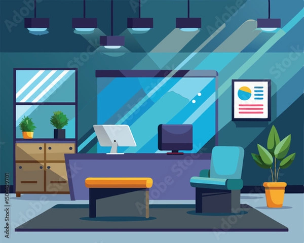 Fototapeta Modern Office Reception Interior Design. Workspace and Reception Area