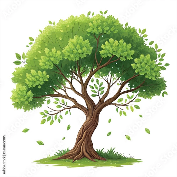Fototapeta  illustration of a lush green tree set with a brown.