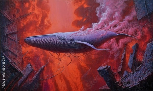 Obraz Whale in a Burning Cityscape