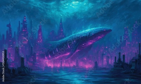 Obraz Submerged Metropolis and Bioluminescent Whale