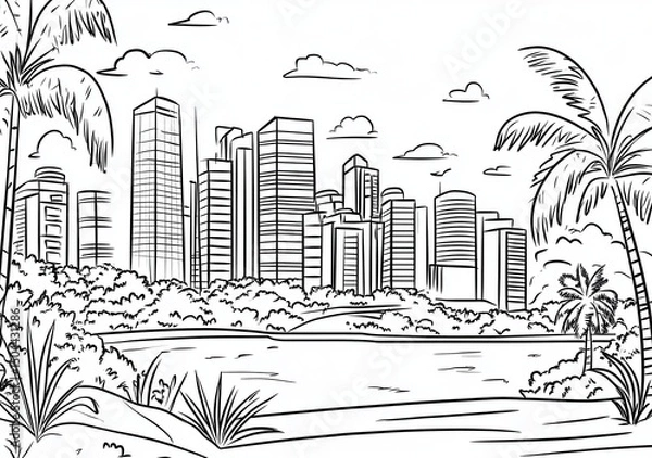 Obraz Tropical Cityscape Sketch