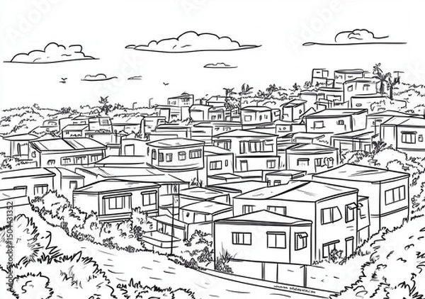 Obraz Hand-Drawn Sketch of a Densely Populated Residential Area