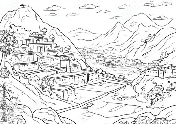 Obraz Architectural Sketch of a Mountainous City