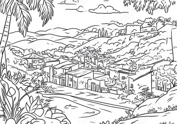 Obraz Hillside Village Sketch