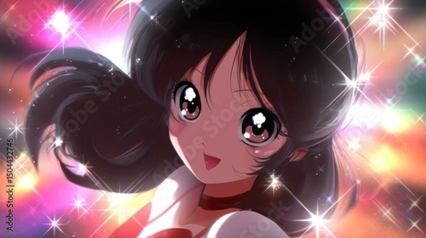 Obraz Anime Girl with Sparkling Background