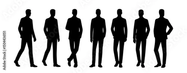 Fototapeta Silhouettes of diverse business people in full growth. Business concept. Black monochrome vector illustrations isolated on white background