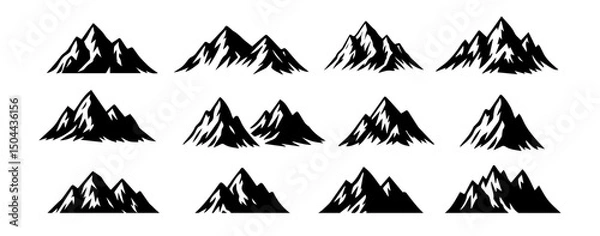 Fototapeta Set of black mountain peaks silhouettes. Vector isolated on white background 2025.