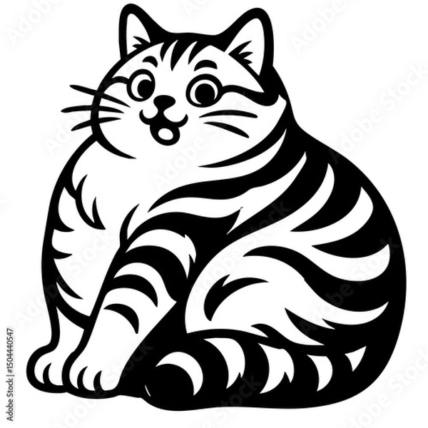 Fototapeta Fat Cat Vector Black and White Silhouette illustration Svg
