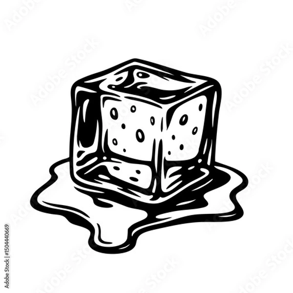 Fototapeta Melting Ice Cube Vector Black and White Clipart Cut File Svg Silhouette Isolated