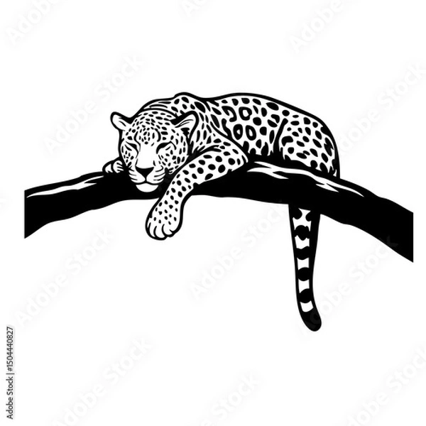Fototapeta Cheetah on Tree Vector Black and White Clipart Cut File Svg Silhouette Isolated