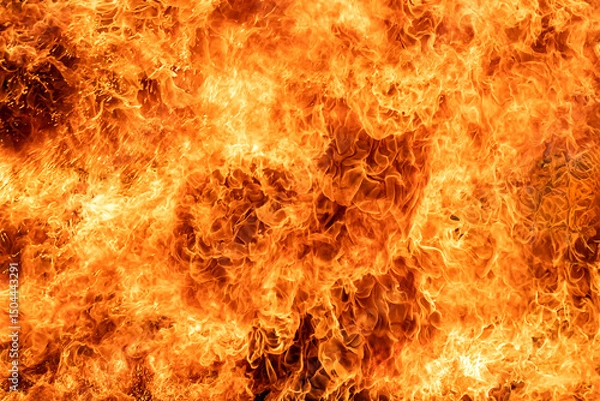 Obraz Intense blazing fire flames in vivid detail. Perfect as a background or texture for heat, danger, destruction, or energy-themed concepts.