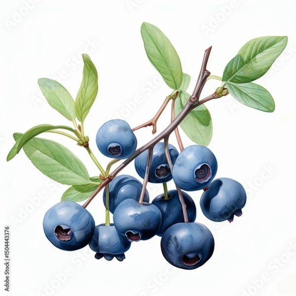 Fototapeta Watercolor seamless pattern with blueberry branch on cream background. Cute hand drawn groovy fruit design for fabric prints.