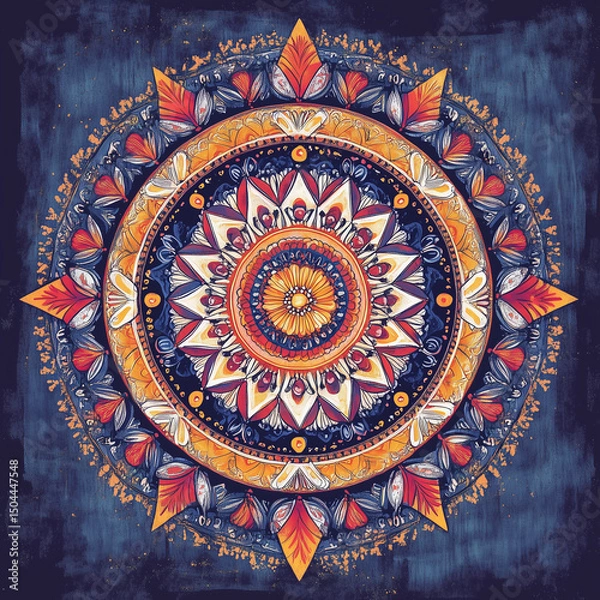Fototapeta Intricate colorful mandala pattern with floral elements on dark background  