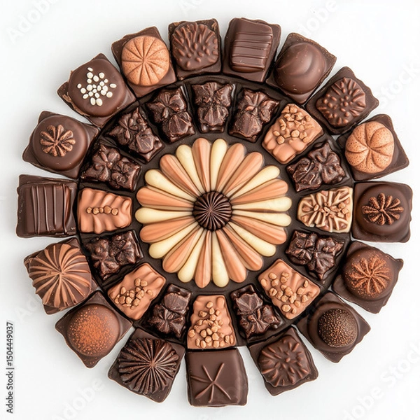 Fototapeta Assorted gourmet chocolates arranged in a circular mandala design  
