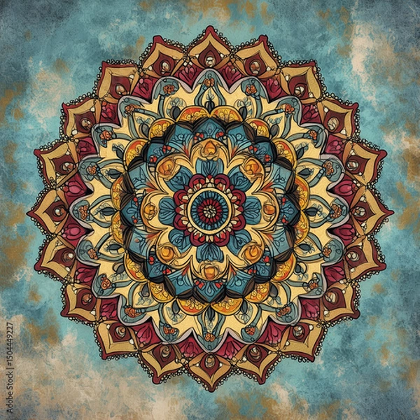 Fototapeta Intricate mandala pattern with vibrant colors against a textured background  