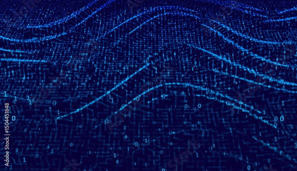 Obraz Vector particle grid technology background data mesh surface futuristic digital landscape night light glow connectivity abstract network virtual space visualization