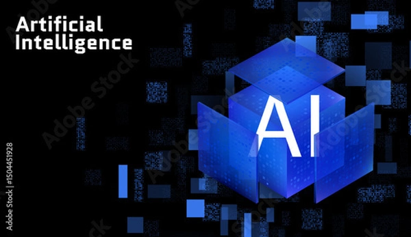 Obraz Artificial Intelligence Big Data storage technology data cube background modern banner information server computer science algorithms vector illustration