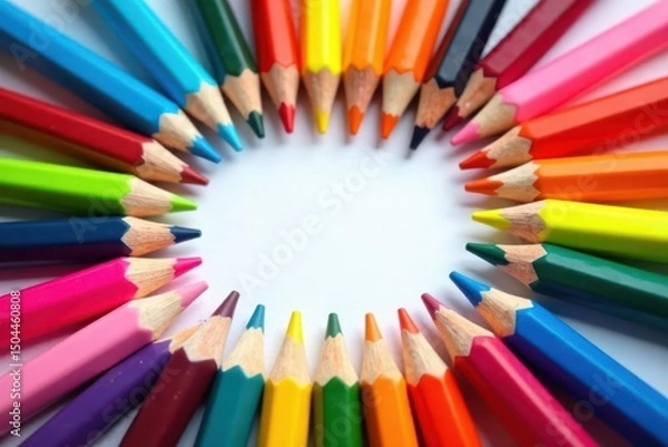 Obraz Brightly colored pencils forming a square frame, back to school, frame design, colorful