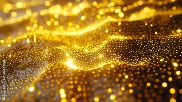 Obraz Gold abstract network background with glowing dots and lines for technology and science use cases