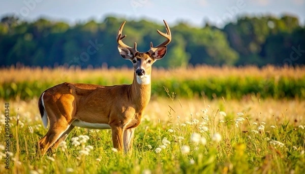 Obraz Whitetail Deer Buck standing in field 