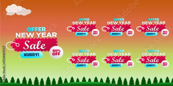 Fototapeta Happy New Year Sale. New Year Sale Template Design. Biggest Sale of year. Editable EPS file.