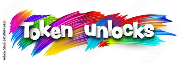 Fototapeta Colorful Token Unlocks text over vibrant brushstroke art. Vector illustration ideal for blockchain, DeFi, and crypto timelines.