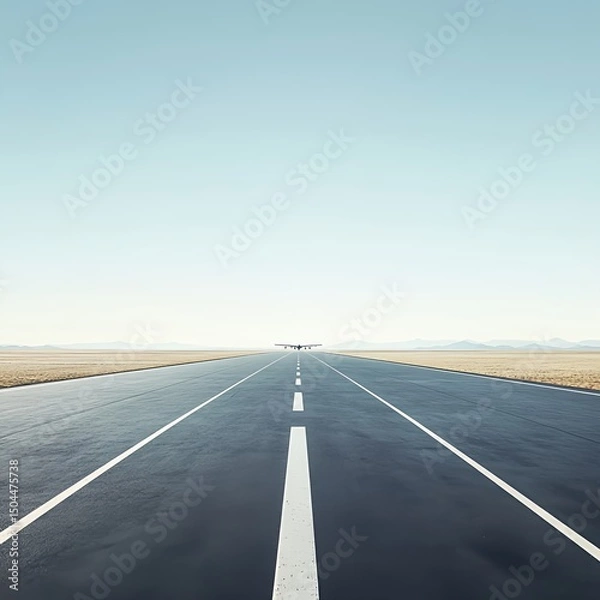 Obraz Airport Runway Extending To Horizon On Clear White Background