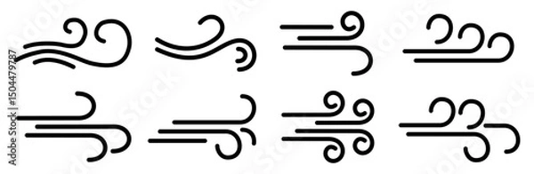 Obraz Wind blow line icon set, fresh cloud air speed symbol. Wind blow air line sign. Windy weather symbol