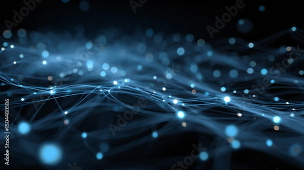 Fototapeta abstract tech background, glowing lines and digital nodes, deep blue and neon, high-resolution