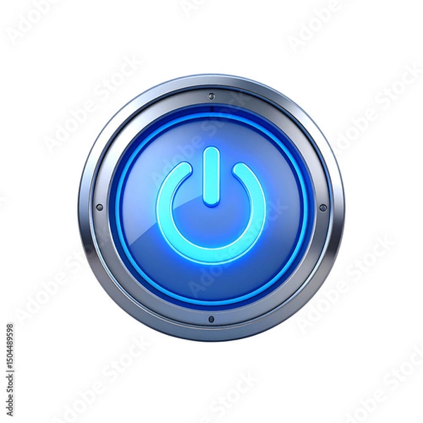 Fototapeta Shiny blue power button digital technology interface on transparent background