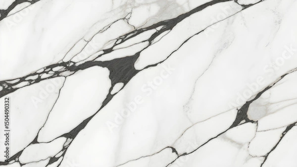 Fototapeta Full-frame 2D white spider calacatta marble slab with ultra-thin black veins across a pure white base.