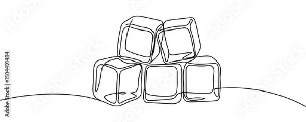 Fototapeta Continuous line drawing of ice cubes Editable stroke