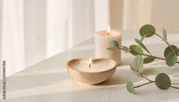Obraz Heart-shaped candle on windowsill with serene mood and soft light for Valentine's Day