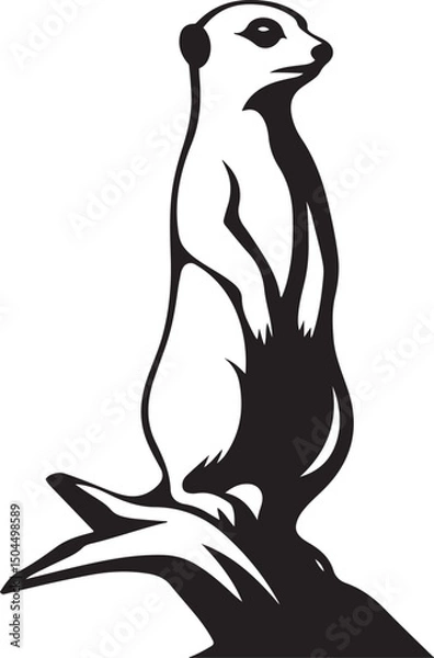 Fototapeta Alert meerkat standing black silhouette, Watching meerkat black white style