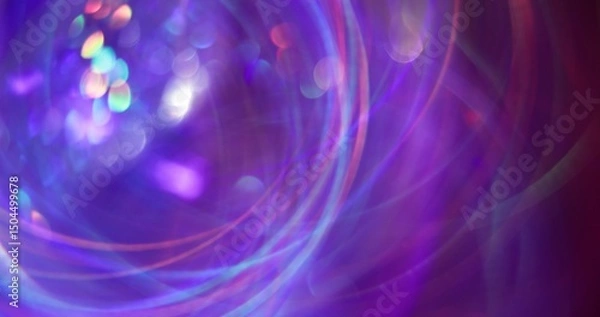 Fototapeta Sparkling flare. Defocused circle glow. Gleaming purple orange multicolor lines lens abstract bokeh light background.