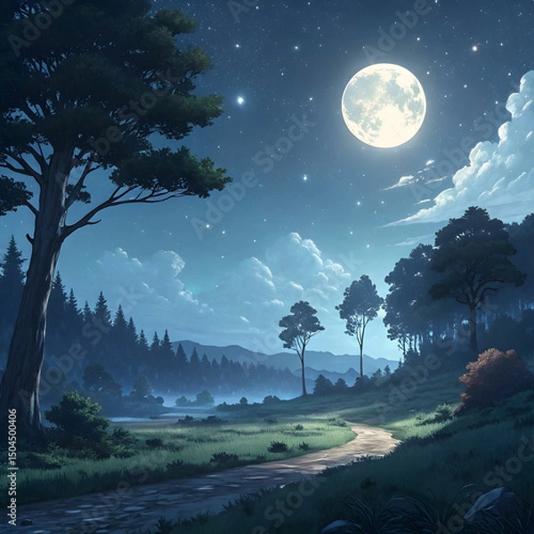 Obraz anime moon landscape
