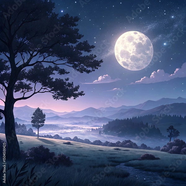 Obraz anime moon landscape