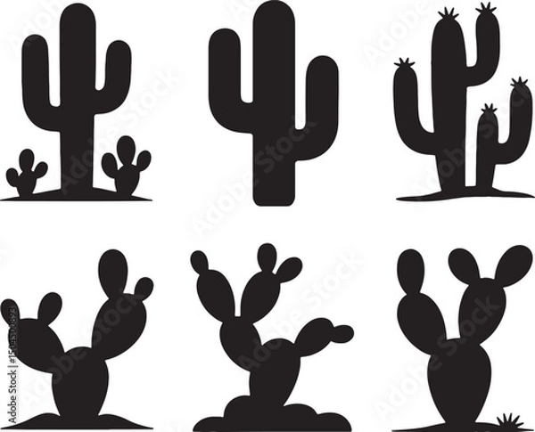 Fototapeta Desert cactus silhouettes set graphic design elements