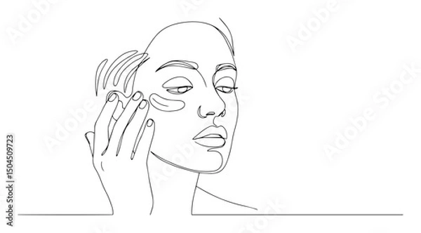 Fototapeta woman applying face cream in skincare routine elegant one-line sketch