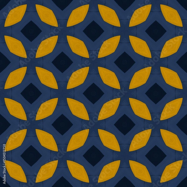 Fototapeta Vibrant blue and gold geometric pattern background. Perfect for web design, textiles, invitations, and digital art. A striking abstract wallpaper for your creative projects. 3600x3600 px, high quality