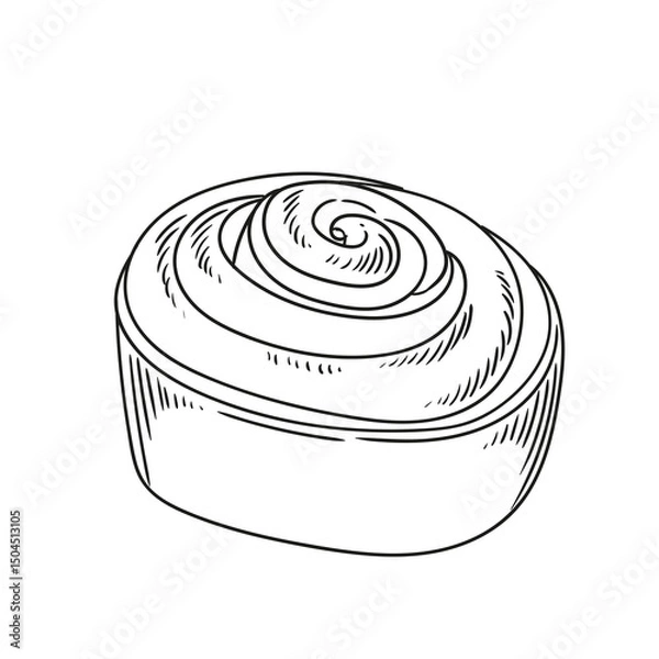 Obraz Hand-drawn lineart drawing of a cinnamon roll for a bakery or cafe, menus, cards, and graphic design. Minimalist