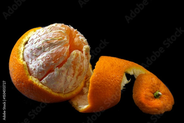 Fototapeta Fresh orange being peeled with a twist of zest