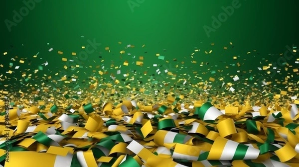 Fototapeta Vibrant festive background filled with confetti, shimmering stars, and sparkling tinsel