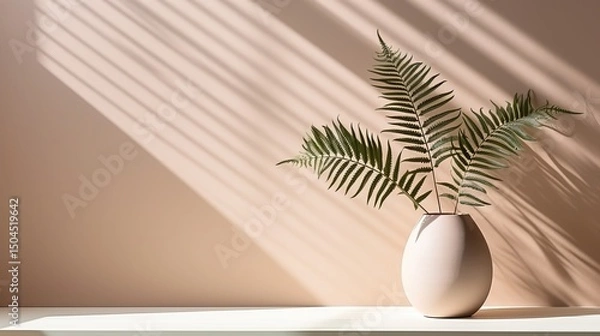 Fototapeta Elegant neutral beige background with plant leaf shadows for modern minimalist product display