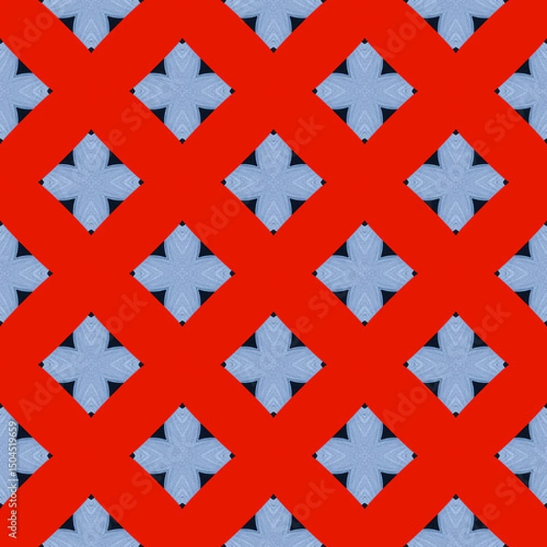 Fototapeta High-resolution background pattern with a bold red background color with soft blue textured diamond shapes, perfect for all your creative and commercial needs, 3600x3600px high quality JPG background 