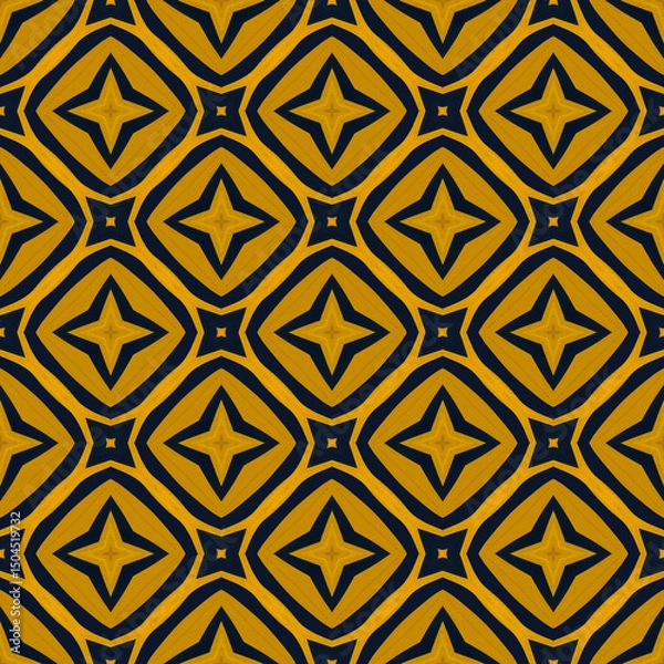 Fototapeta Striking golden and navy seamless pattern with a unique geometric design. Perfect for backgrounds, textiles, and digital art projects, offering a bold and stylish look, high quality JPG background
